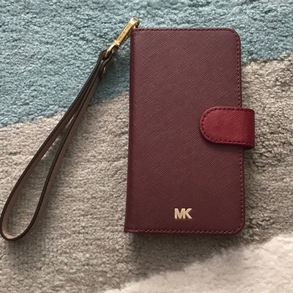 Michael Kors Maroon Red Leather iPhone Wallet Case